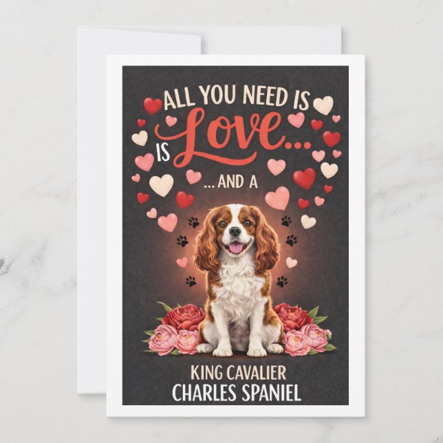 Valentine's Day cute king cavalier charles spaniel Julkort (Framsida)