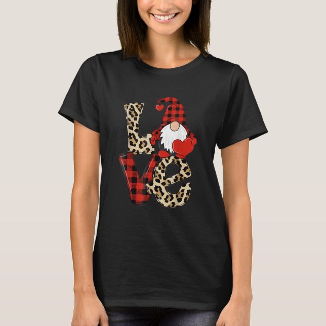 Valentines Day Cute Love Heart Gnome Leopard Cheet T Shirt (Framsida)