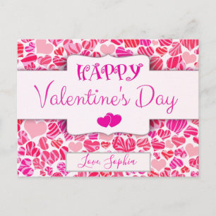 Valentines day Cute Modern Red Rosa Heart Vykort