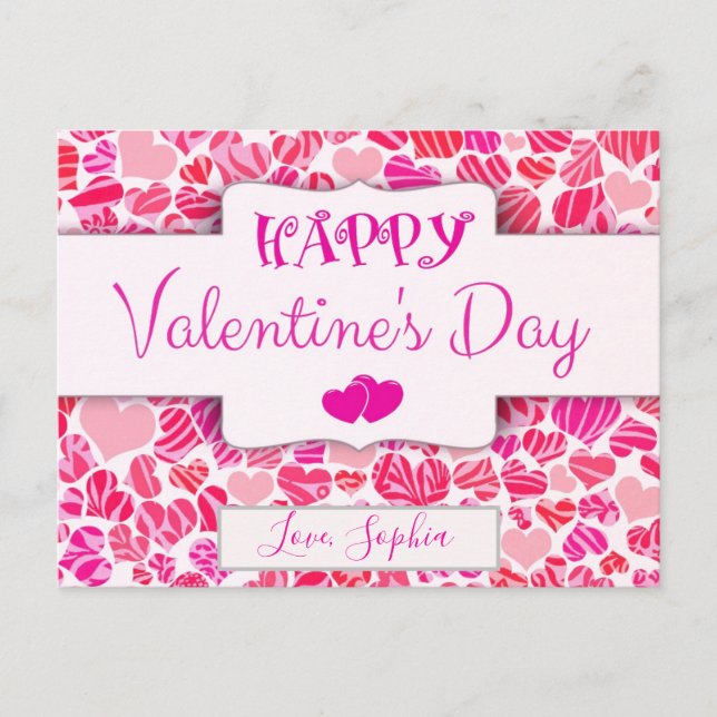 Valentines day Cute Modern Red Rosa Heart Vykort (Framsida)