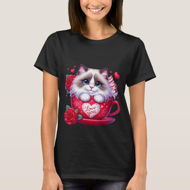 Valentine's Day Cute Ragdoll Cat Mug Art ✨🐱☕ T Shirt (Framsida)