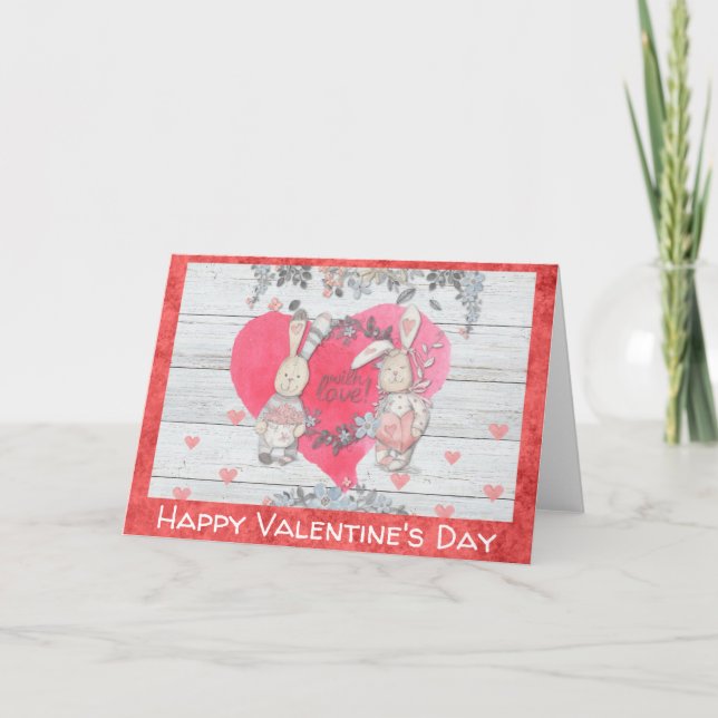 Valentines day Cute Rustic Bunny Rabbit Kort (Framsida)