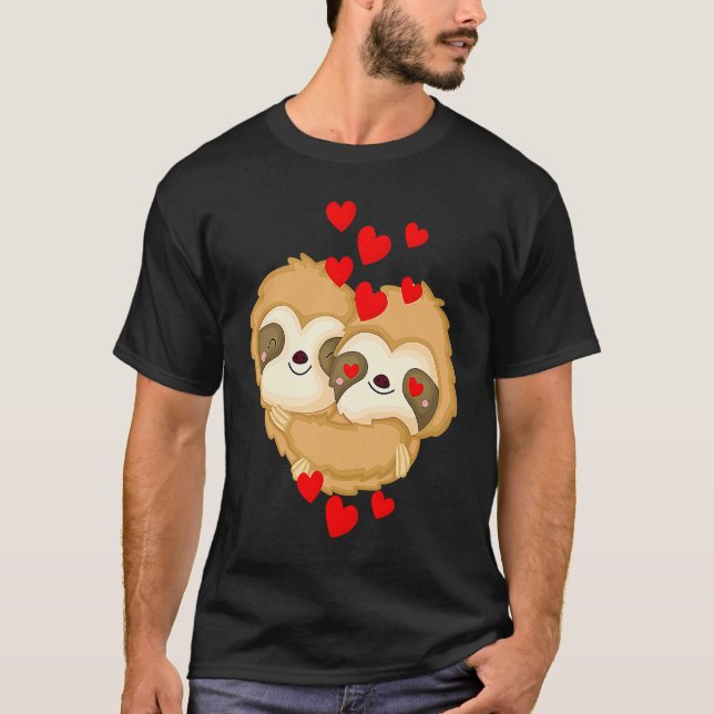 Valentines Day Cute Sloth  Boyfriend Girlfriend T Shirt (Framsida)