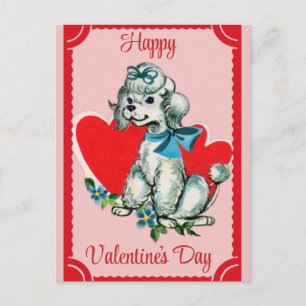 Valentines day Cute Vintage Hund Pudel Vykort