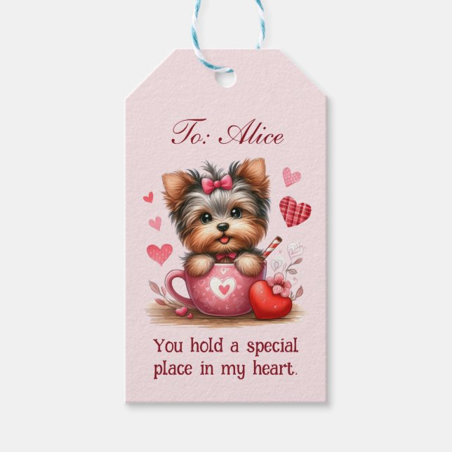 Valentines day Cute Yorkshire Terrier Hund Presentetikett (Framsidan)