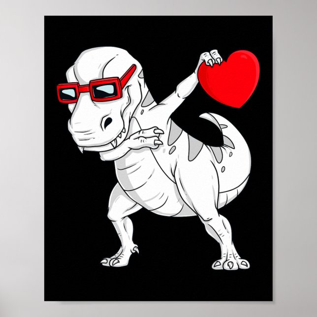Valentines day Dabbing Dinosaur t Rex Heart Boys K Poster (Framsidan)