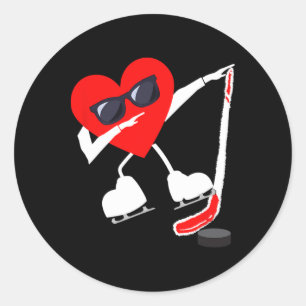 Valentines day Dabbing Heart Hockey Stick Puck Boy Runt Klistermärke