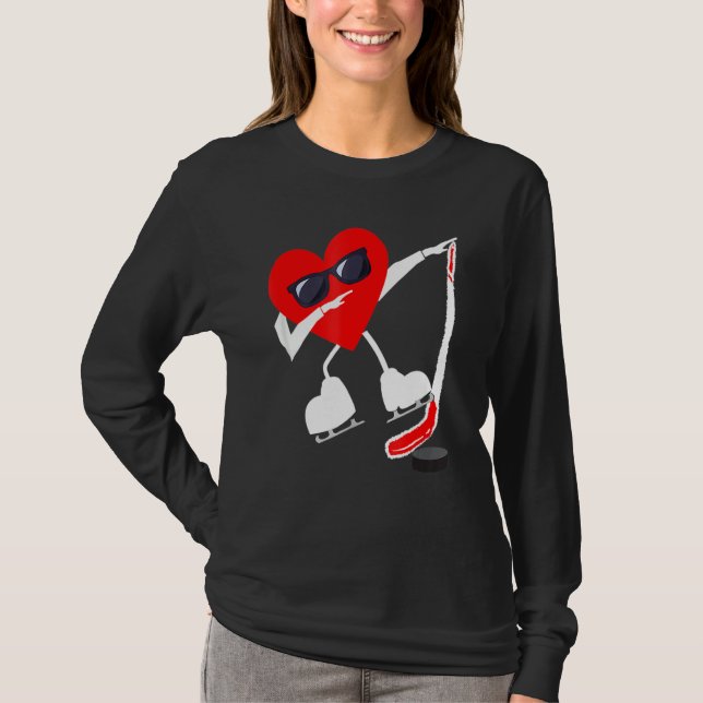 Valentines day Dabbing Heart Hockey Stick Puck Boy T Shirt (Framsida)