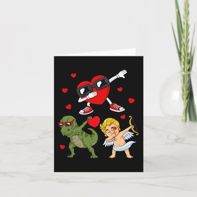 Valentines day Dabbing Heart och Cupid Roligt t Re Kort (Framsida)