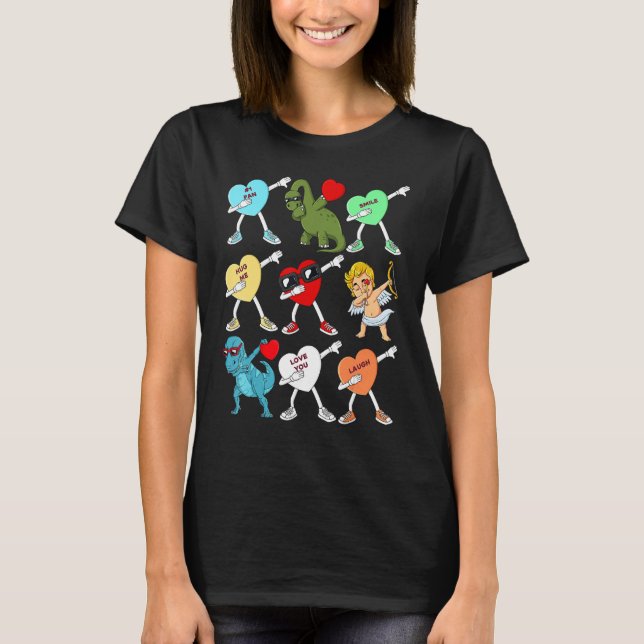 Valentines day Dabbing Hearts Cupid Rex Dino Dab B T Shirt (Framsida)