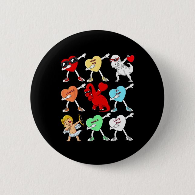 Valentines day Dabbing Hearts Cupid T Rex Dino Dab Knapp (Framsida)