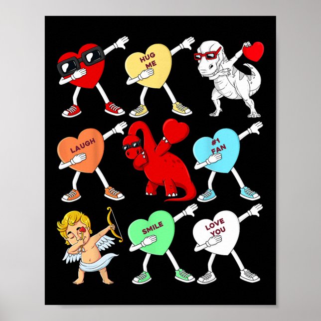 Valentines day Dabbing Hearts Cupid T Rex Dino Dab Poster (Framsidan)
