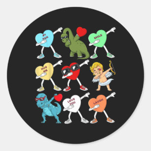 Valentines day Dabbing Hearts Cupid T Rex Dino Dab Runt Klistermärke