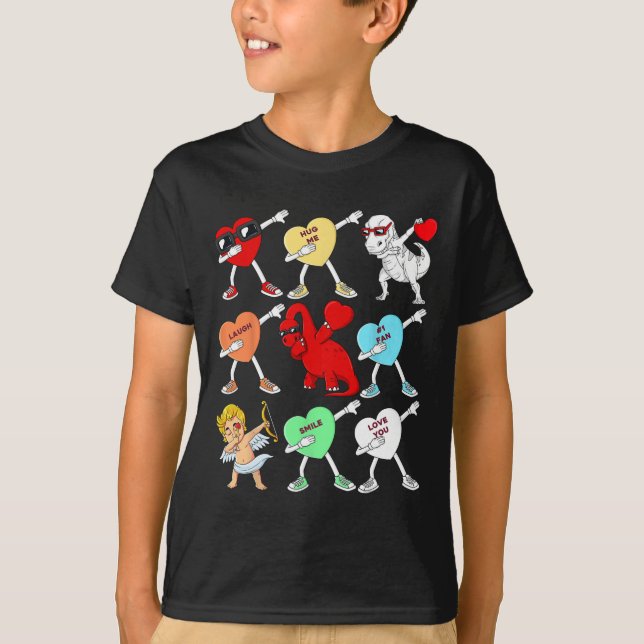 Valentines day Dabbing Hearts Cupid T Rex Dino Dab T Shirt (Framsida)