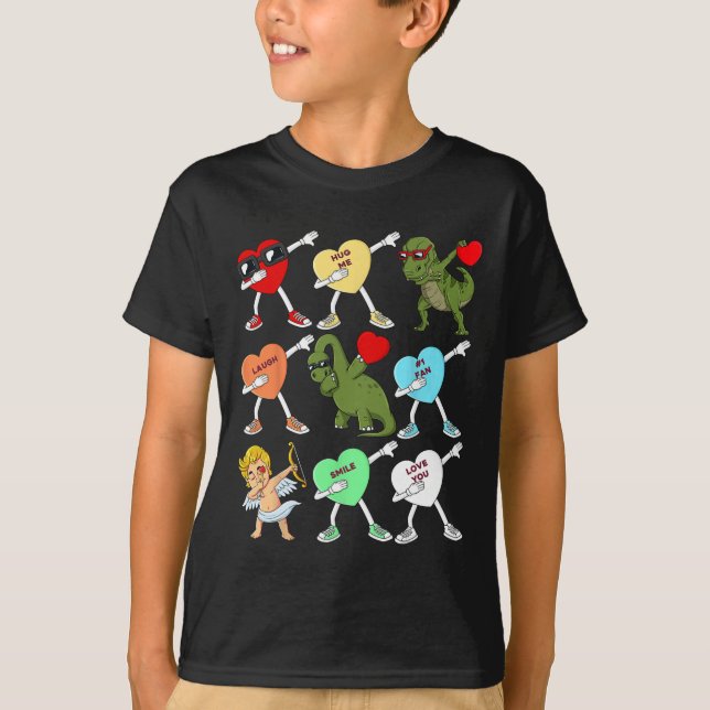 Valentines day Dabbing Hearts Cupid T Rex Dino Dab T Shirt (Framsida)