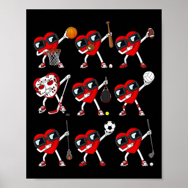 Valentines day Dabbing Hearts Sports Player Dab Bo Poster (Framsidan)