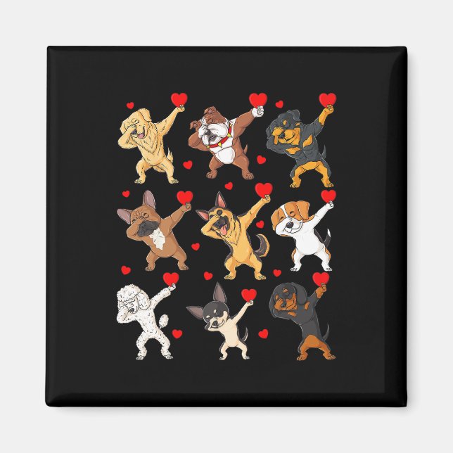Valentines day Dabbing Hundar Holding Hearts Boys  Magnet (Framsidan)