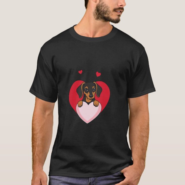 Valentine's Day Dachshund Heart T Shirt (Framsida)