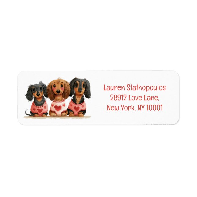 Valentines day Dachshund Hundar Returadress Etikett (Framsidan)
