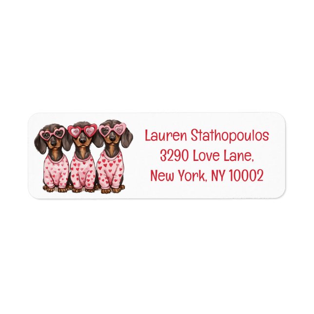 Valentines day Dachshund Hundar Returadress Etikett (Framsidan)