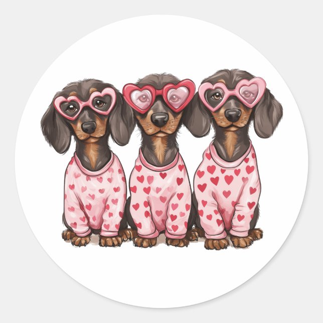 Valentines day Dachshund Hundar Runt Klistermärke (Framsida)
