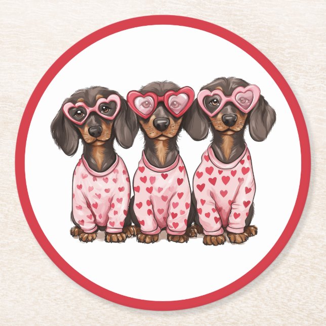Valentines day Dachshund Hundar Underlägg Papper Rund (Framsidan)