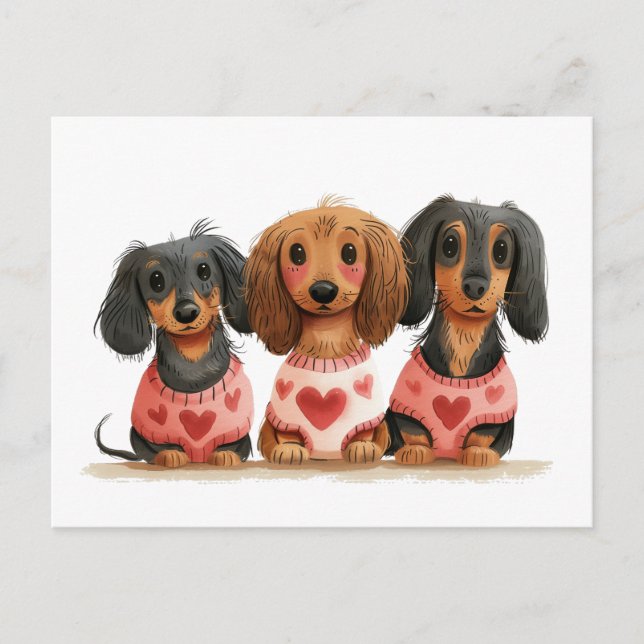 Valentines day Dachshund Hundar Vykort (Framsida)