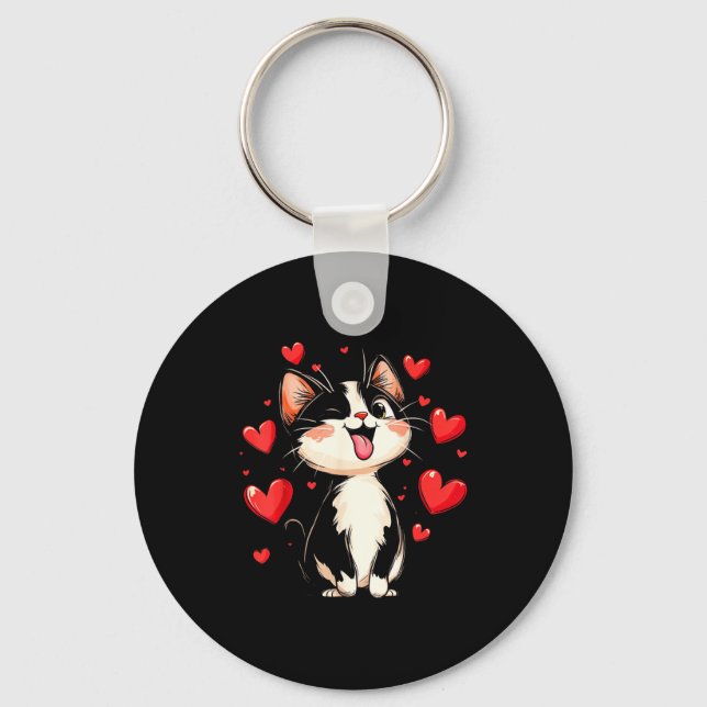 Valentines Day Design With A Cat On It  Nyckelring (Framsida)