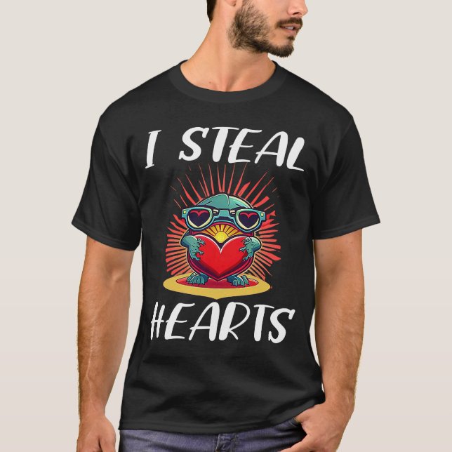 Valentines day Dinosaur I Steal Hearts Boys Manar  T Shirt (Framsida)
