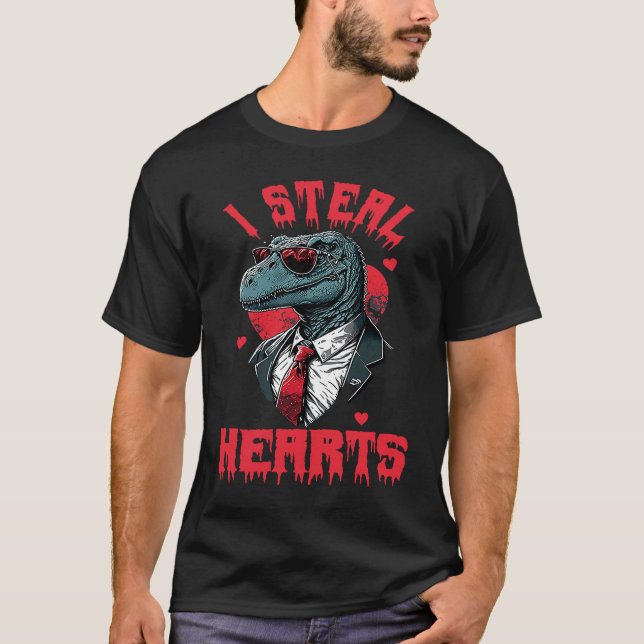 Valentine's Day Dinosaur I Steal Hearts Boys Men L T Shirt (Framsida)