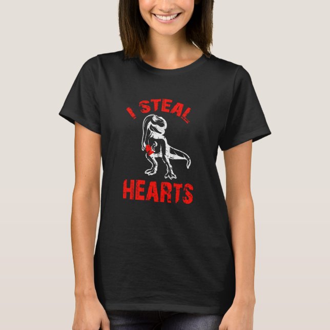 Valentines Day Dinosaur I Steal Hearts Boys Men Lo T Shirt (Framsida)