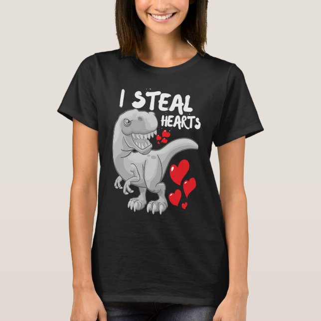Valentines Day Dinosaur I Steal Hearts Boys Men Lo T Shirt (Framsida)