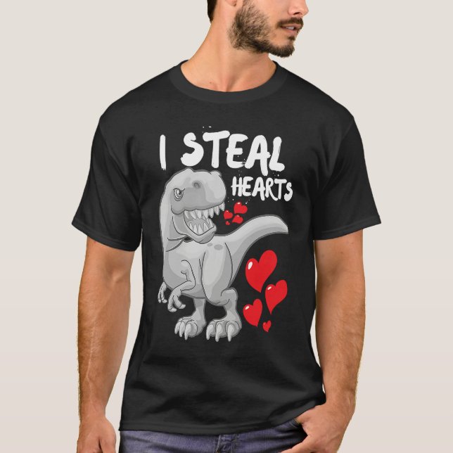 Valentines Day Dinosaur I Steal Hearts Boys Men Lo T Shirt (Framsida)
