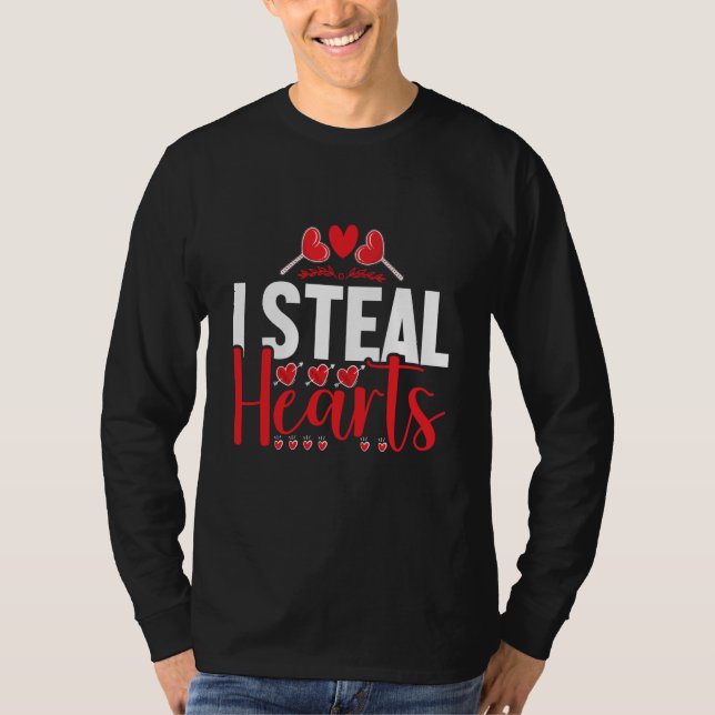 Valentines Day Dinosaur I Steal Hearts Boys Men Lo T Shirt (Framsida)