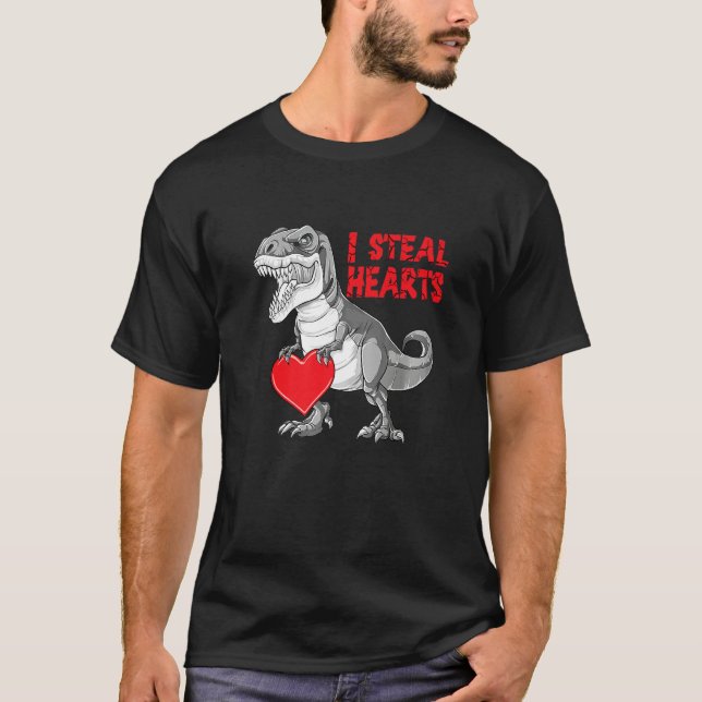Valentines Day Dinosaur I Steal Hearts Boys Men Lo T Shirt (Framsida)