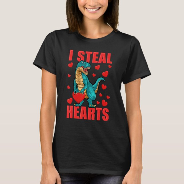 Valentines Day Dinosaur I Steal Hearts Boys Men Lo T Shirt (Framsida)