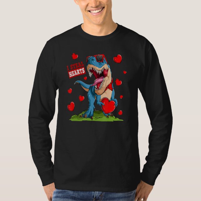 Valentines Day Dinosaur I Steal Hearts Boys Men Lo T Shirt (Framsida)