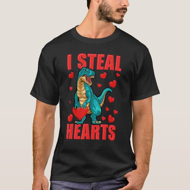 Valentines Day Dinosaur I Steal Hearts Boys Men Lo T Shirt (Framsida)