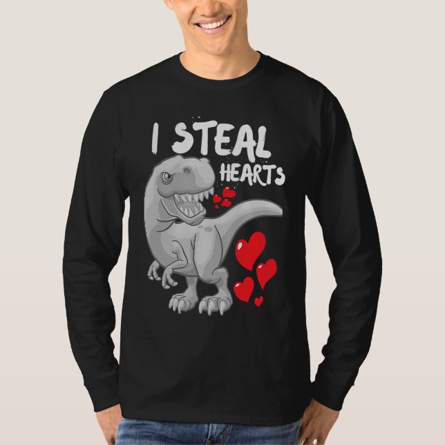 Valentines Day Dinosaur I Steal Hearts Boys Men Lo T Shirt (Framsida)