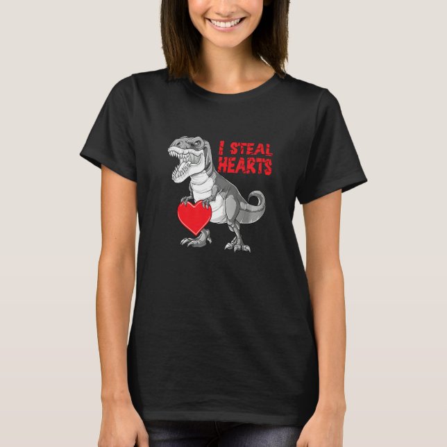 Valentines Day Dinosaur I Steal Hearts Boys Men Lo T Shirt (Framsida)