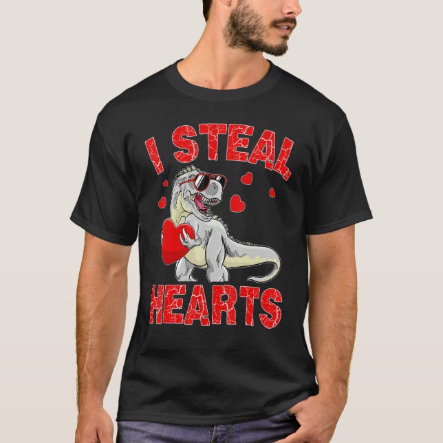 Valentines Day Dinosaur I Steal Hearts Boys Men Lo T Shirt (Framsida)