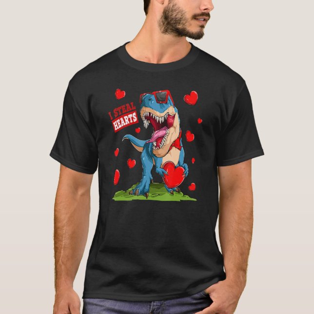 Valentines Day Dinosaur I Steal Hearts Boys Men Lo T Shirt (Framsida)