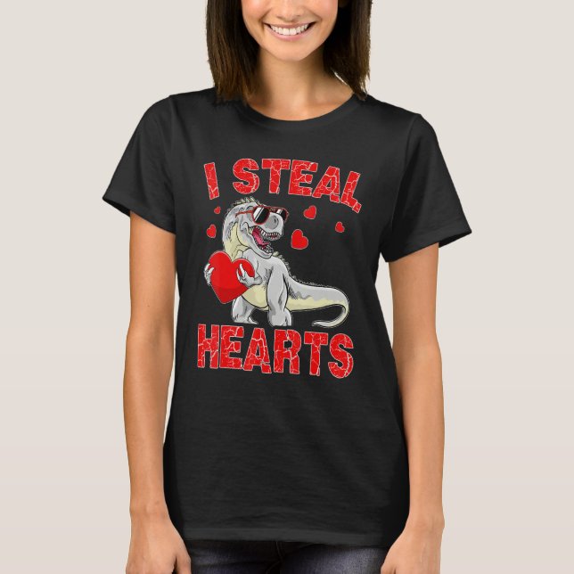 Valentines Day Dinosaur I Steal Hearts Boys Men Lo T Shirt (Framsida)
