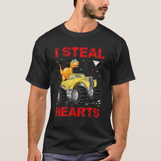 Valentines Day Dinosaur I Steal Hearts Cute Valent T Shirt (Framsida)