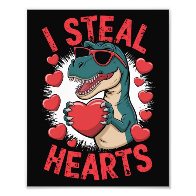 Valentines day Dinosaur I Steal Hearts Kärlek T re Fototryck (Framsidan)