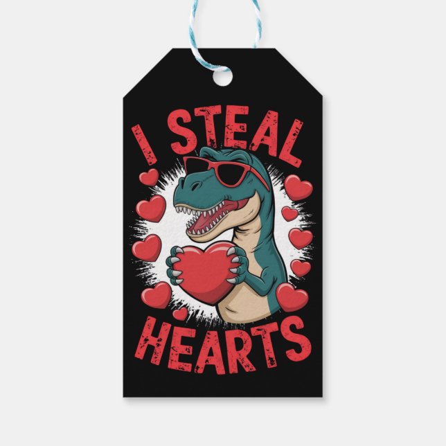 Valentines day Dinosaur I Steal Hearts Kärlek T re Presentetikett (Baksidan)