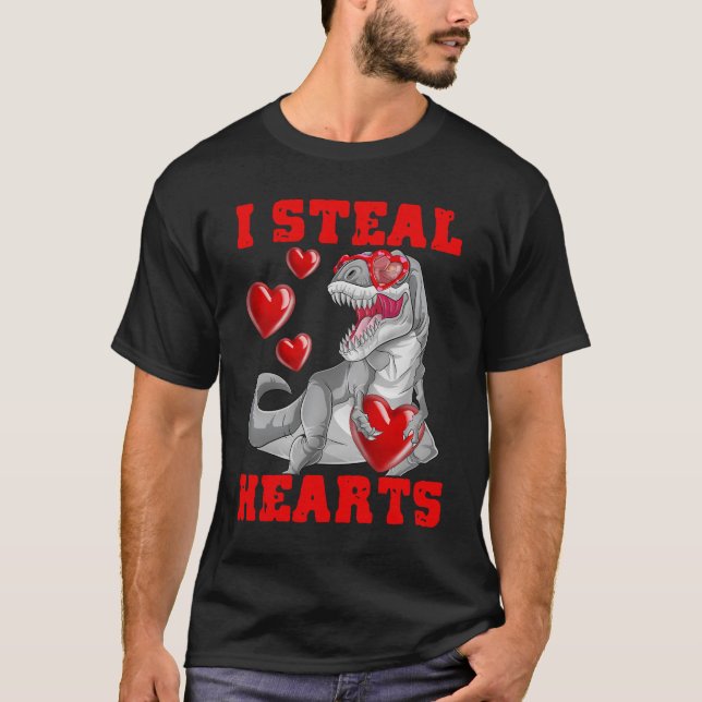 Valentines day Dinosaur I Steal Hearts Kärlek T re T Shirt (Framsida)