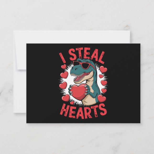 Valentines day Dinosaur I Steal Hearts Kärlek T re Tack Kort (Framsida)