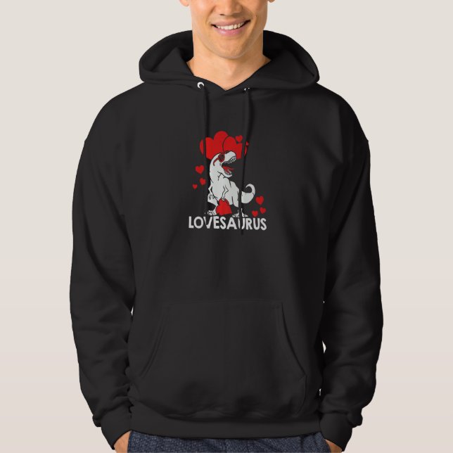 Valentines Day Dinosaur Lovesaurus Hearts Boys Gir Hoodie (Framsida)