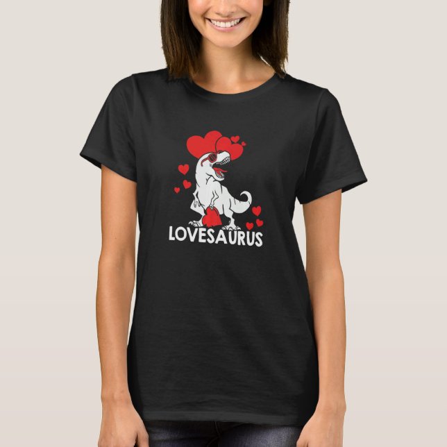 Valentines Day Dinosaur Lovesaurus Hearts Boys Gir T Shirt (Framsida)